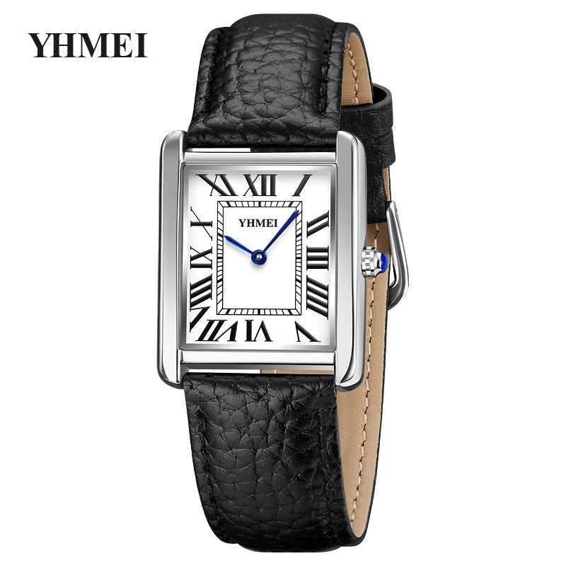 Roman Square — White Dial / Black Strap