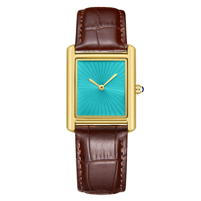 Rectangle Classic — Gold / Turquoise / Brown Strap