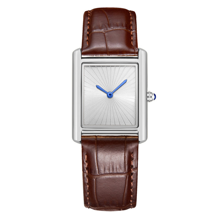 Rectangle Classic — Silver / White / Brown Strap